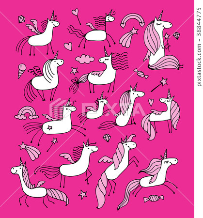 Magic unicorns collection, sketch for your design Magic unicorns collection, sketch for your design 38844775