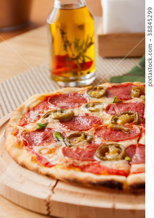 fresh pepperoni pizza in daylight in the cafe fresh pepperoni pizza in daylight in the cafe 38845299