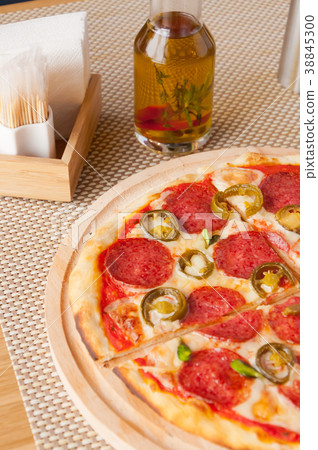 fresh pepperoni pizza in daylight in the cafe fresh pepperoni pizza in daylight in the cafe 38845300