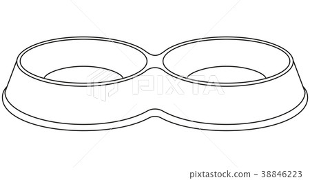 Line art black and white empty 2 sections pet bowl Line art black and white empty 2 sections pet bowl 38846223