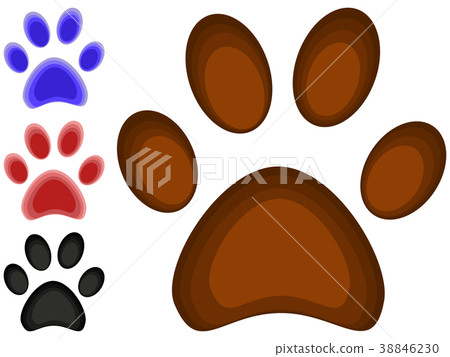 Colorful cartoon cat paw footprint icon set poster 38846230