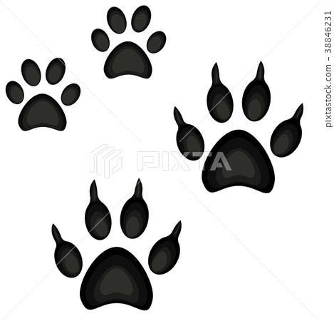 Cartoon cat dog paw footprint icon set poster. 38846231