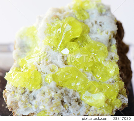 Yellow crystals of native sulfur on the matrix 38847020