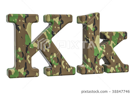 Camouflage army letter K, 3D rendering 38847746