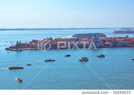 Panoramic aerial cityscape view to Venice in Italy 38848035