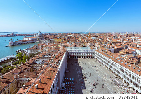 Panoramic aerial cityscape view to Venice in Italy 38848041