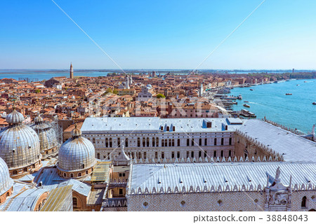 Panoramic aerial cityscape view to Venice in Italy 38848043