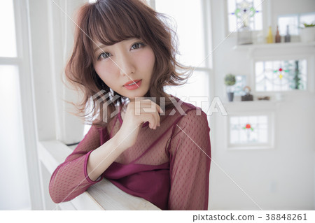 Curly Hair Bob Style Japanese Women Stock Photo 38848261