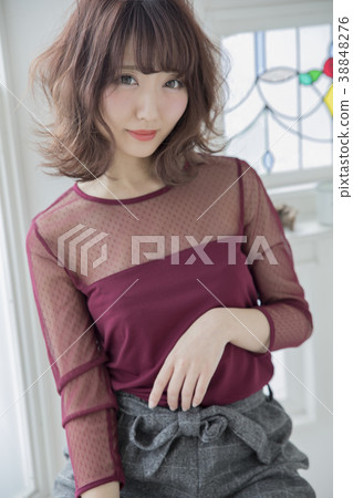 Curly Hair Bob Style Japanese Women Stock Photo 38848276 Pixta