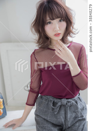 Curly Hair Bob Style Japanese Women Stock Photo 38848279 Pixta