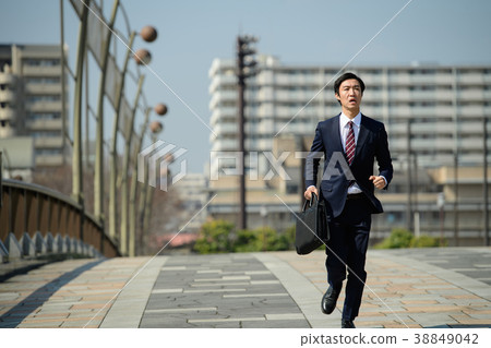 Businessman run blue sky business image 38849042