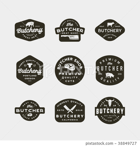 set of vintage butchery logos. retro styled meat 38849727