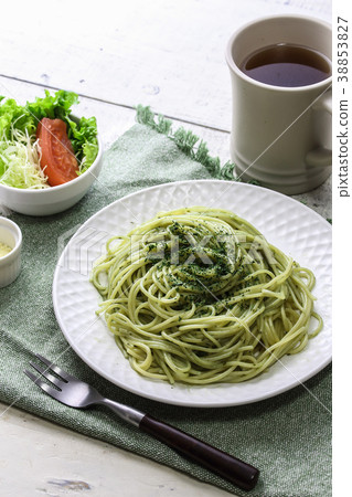 Pasta lunch basil sauce 38853827