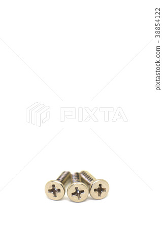 Set of screws on the white background , metal scre Set of screws on the white background , metal scre 38854122