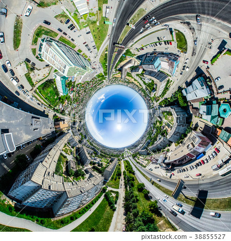 Aerial city view with crossroads and roads, houses 38855527