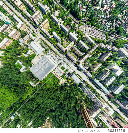 Aerial city view with crossroads and roads, houses Aerial city view with crossroads and roads, houses 38855556