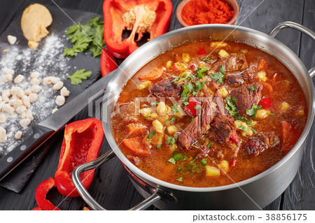 close-up of  hot beef hungarian goulash 38856175