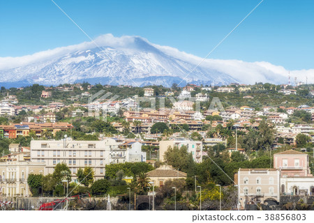 Catania city in Sicily with the Etna volcano Catania city in Sicily with the Etna volcano 38856803