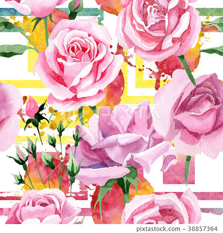 Wildflower pink tea rosa flower pattern in a 38857364