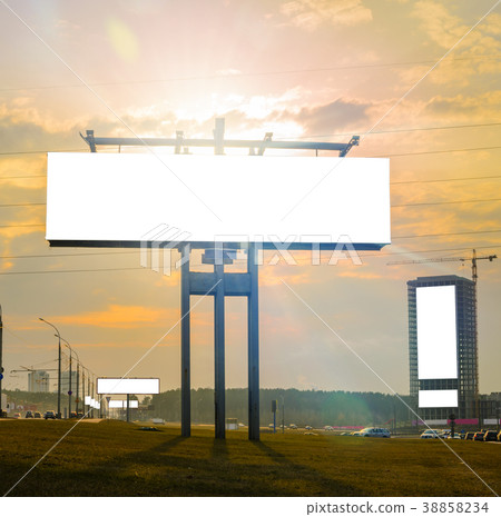 Blank white billboard at sunset, mock up 38858234