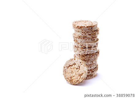 Diet rice puffed cakes pile isolated on white 38859078