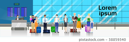 People with Baggage Standing In Line To Counter In People with Baggage Standing In Line To Counter In 38859340