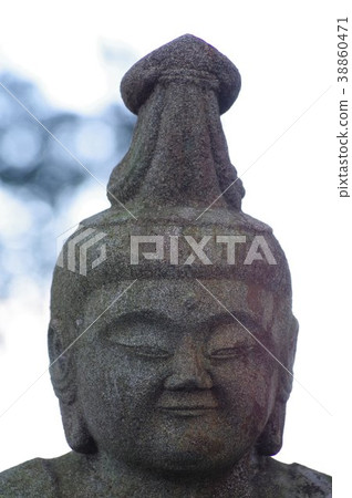 信州的文化遺產，著名工匠Shizuku Moriya的石佛佛像福岡東側的東面，前面（福岡東面，駒根市，長野縣） 38860471