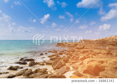 Stone beach over sea coast skyline Stone beach over sea coast skyline 38861141