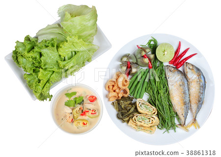 Coconut milk and fermented soy bean sauce served  38861318