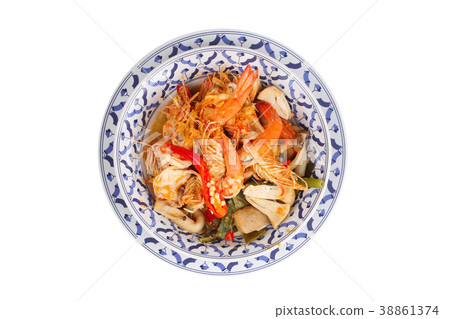 Tom Yum fresh prawn with milk and sliced coconut. 38861374