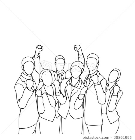 Cheerful Group Of Business People Holding Raised Cheerful Group Of Business People Holding Raised 38861995