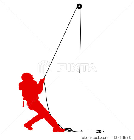 Silhouette craftsman pulling rope on white Silhouette craftsman pulling rope on white 38863658