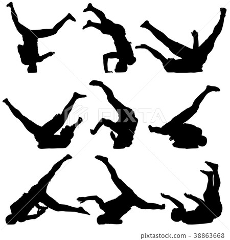 Set Black Silhouettes breakdancer on a white  38863668