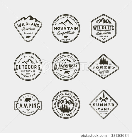 set of vintage wilderness logos. hand drawn retro set of vintage wilderness logos. hand drawn retro 38863684