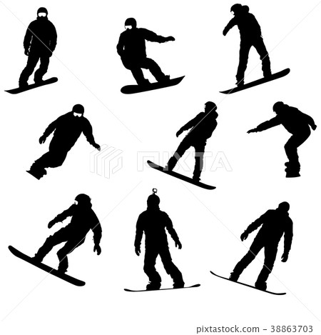 Set black silhouettes snowboarders on white  38863703
