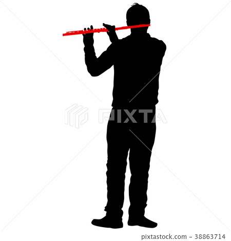Silhouette of musician playing the flute on  white 38863714