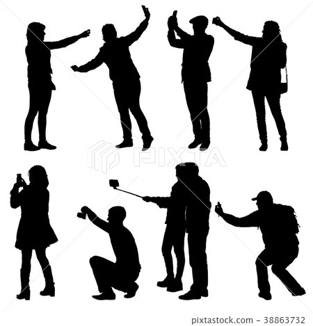 Set silhouettes man and woman taking selfie 38863732