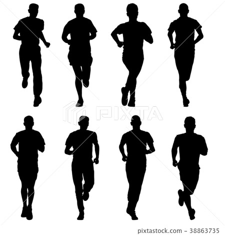 Set of silhouettes. Runners on sprint, man 38863735