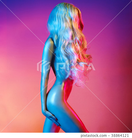 Nude sexy blonde in colorful light. Nude sexy blonde in colorful light. 38864121