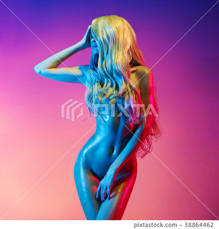 Nude sexy blonde in colorful light. Nude sexy blonde in colorful light. 38864462