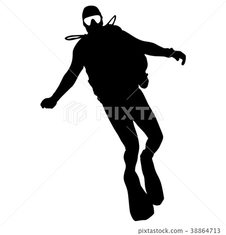 Black silhouette scuba divers on white background 38864713