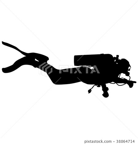 Black silhouette scuba divers on white background 38864714