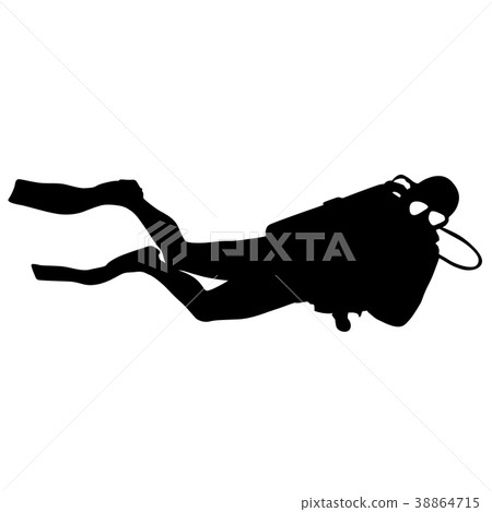 Black silhouette scuba divers on  white background 38864715