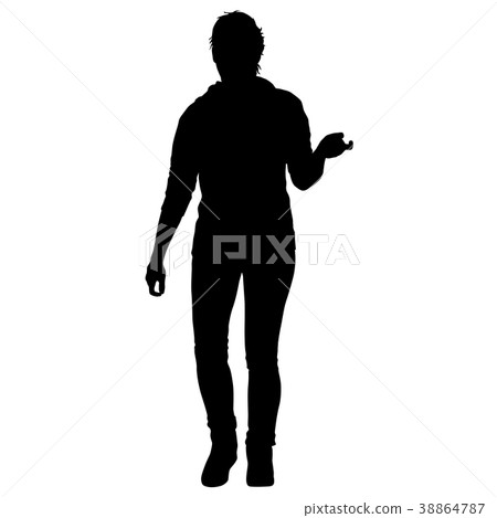 Silhouette of People walking on White Background 38864787