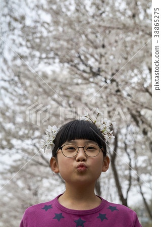 Girl with a cherry blossom background Girl with a cherry blossom background 38865275