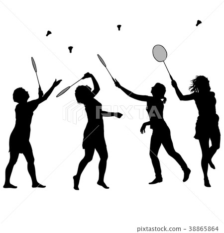 Black set silhouette of female badminton player 38865864