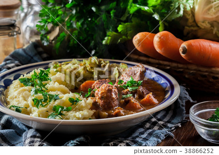 Traditional irish stew served with potatoes Traditional irish stew served with potatoes 38866252