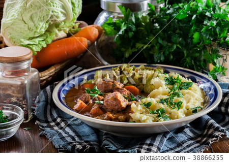 Traditional irish stew served with potatoes Traditional irish stew served with potatoes 38866255