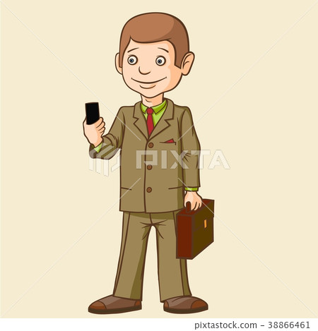 A businessman is standing with a phone in his hand 38866461