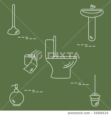 toilet bowl, washbasin, toilet paper, plunger 38866616